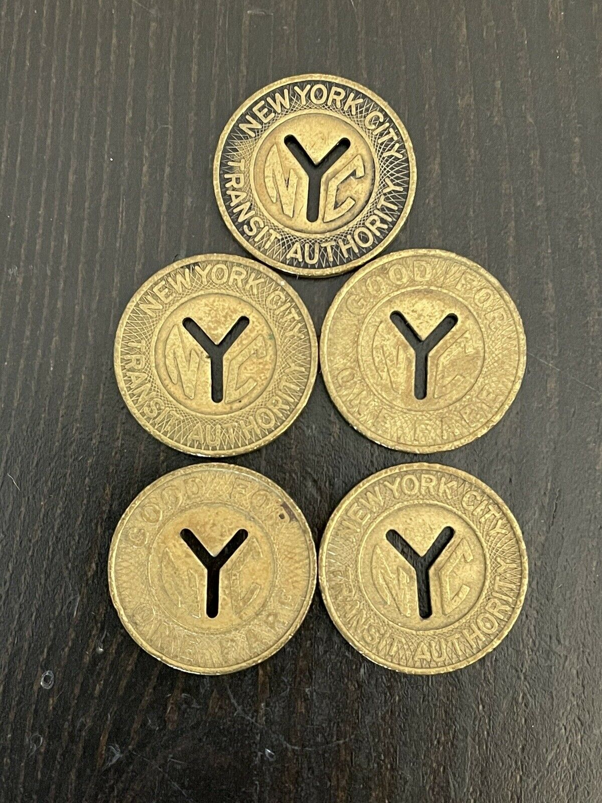 Vintage Nyc Subway "y" Token New York City Transit Authority Lot Of 5 Tokens