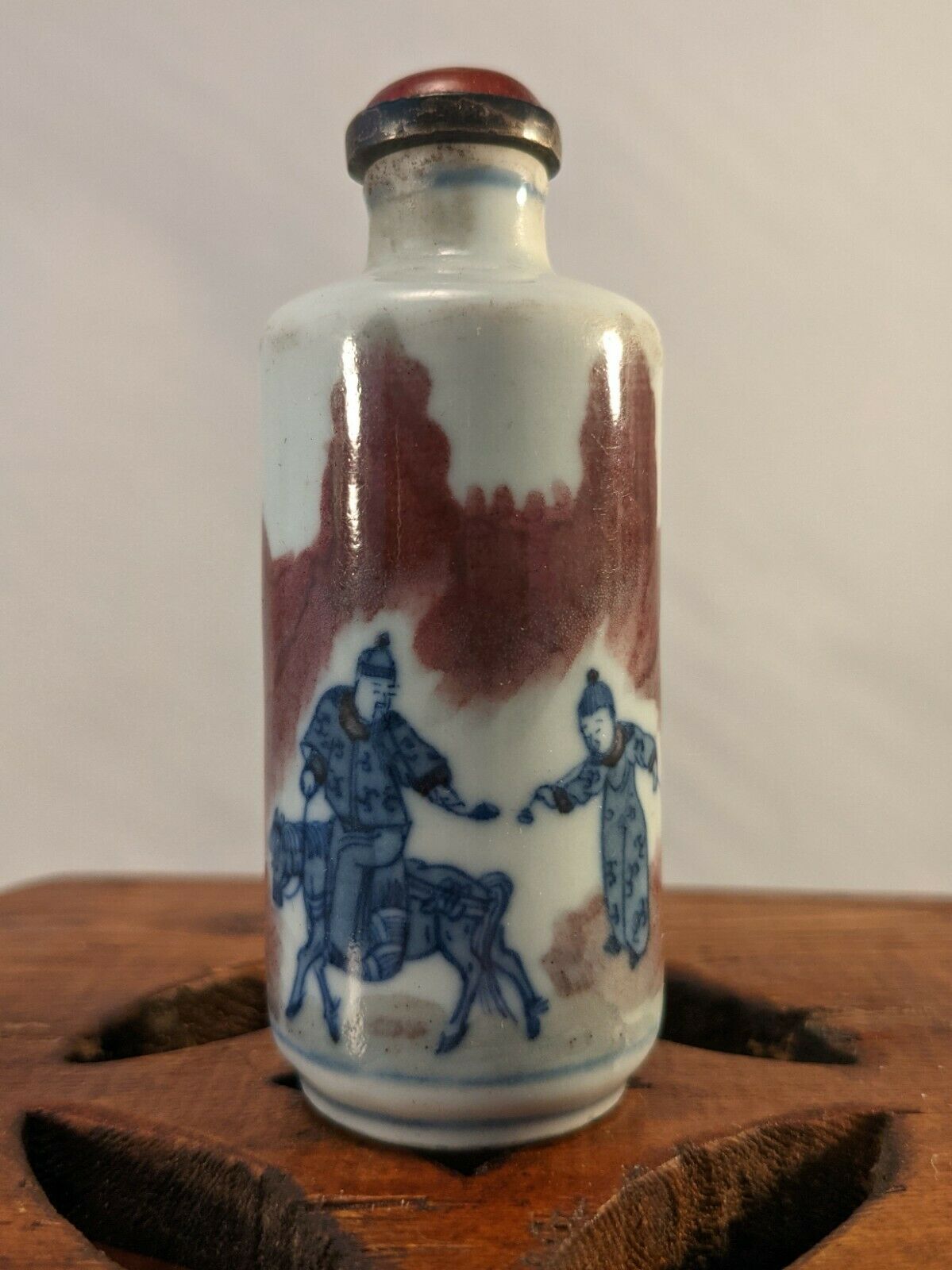 Antique Chinese Porcelain Snuff Bottle Man, Horse, Boy, & Dog China 3 1/8"