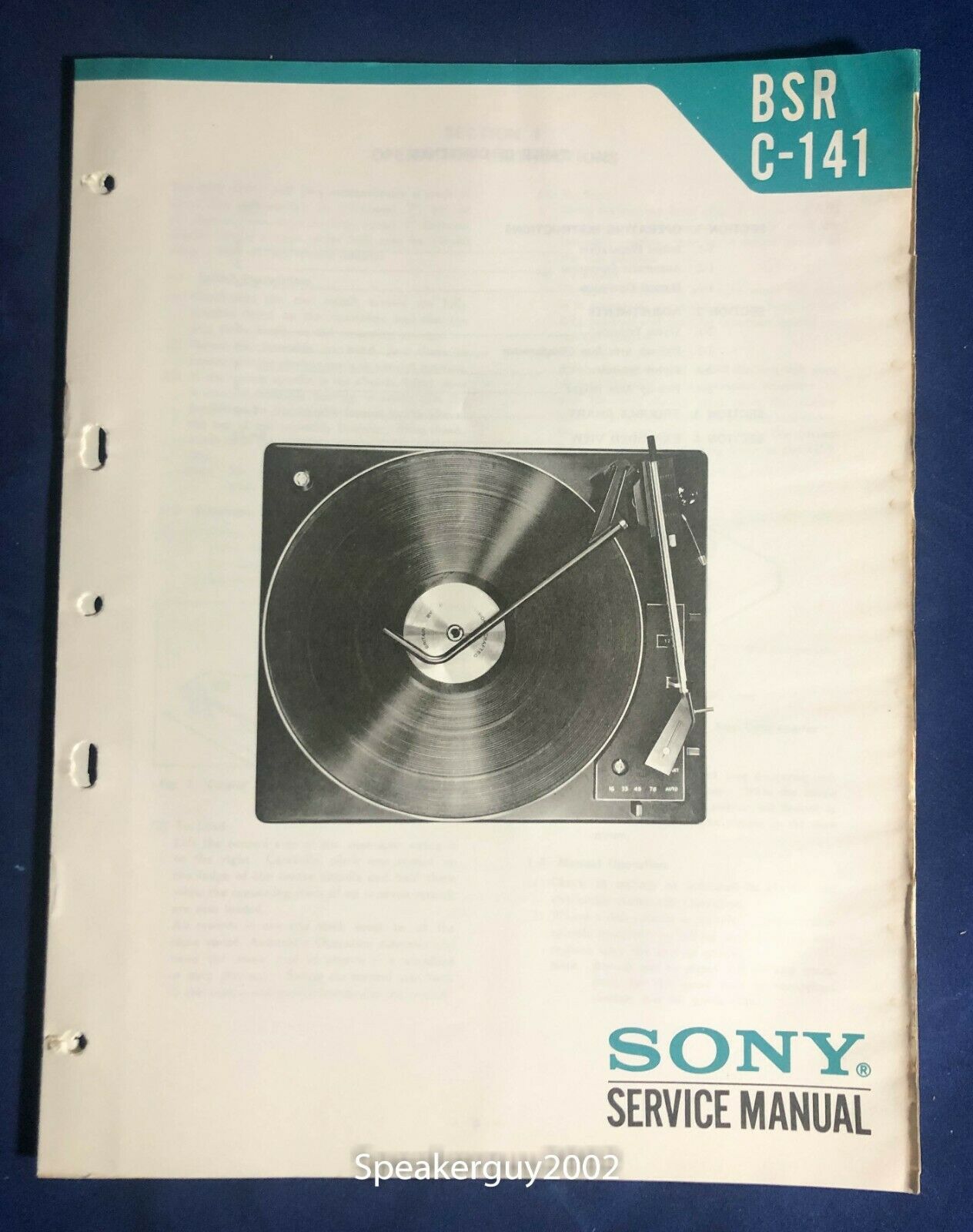 Original Sony - Bsr C-141 / Turntable Service Manual -- Bb2