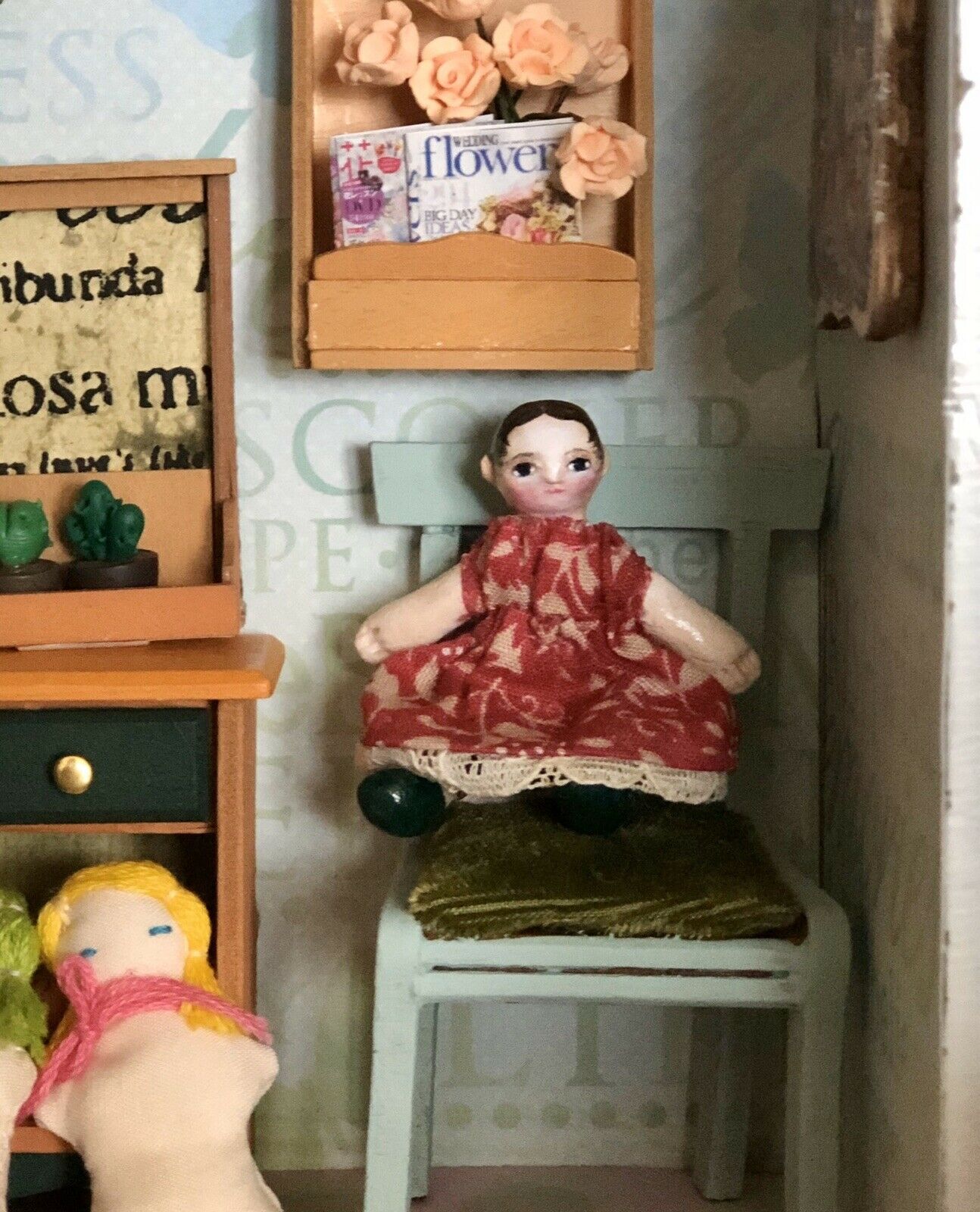 Ooak Tiny 2” Izannah Walker Dollhouse Doll Vintage Style Artist Hitty Folk Art