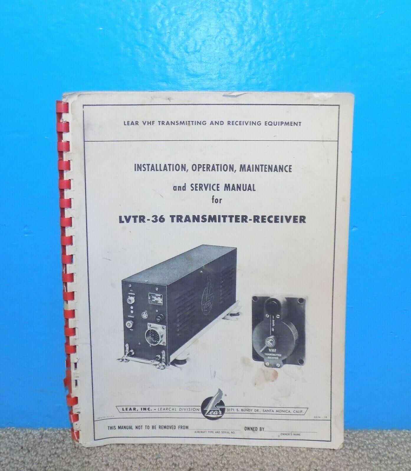 Original Lear Lvtr-36 Transmitter Receiver Installation Operation Service Manual