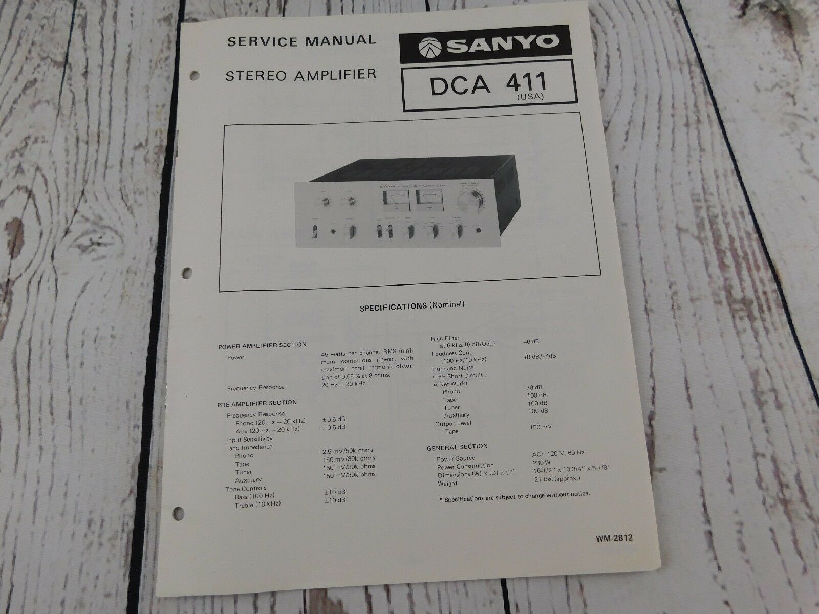 Sanyo Dca 411 Stereo Amplifier Original Service Manual W/wiring Diagram