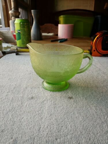 Royal Lace Green Depression Glass Creamer Hazel Atlas