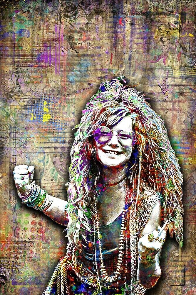 Janis Joplin 12x18inch Pop Art Poster, Janis Joplin 2 Tribute Free Shipping Us